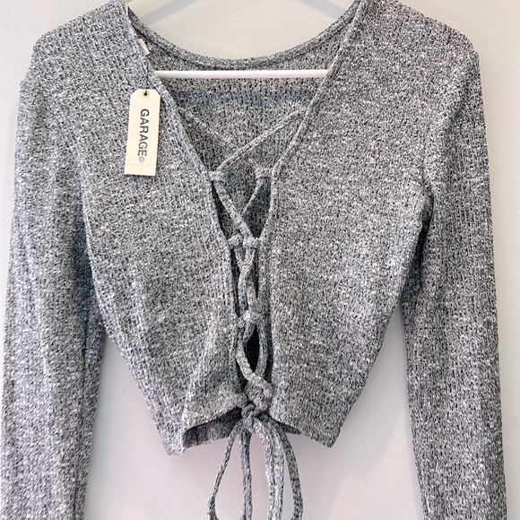 NWT the Garage Open Back Heather Gray Knit Long Sleeve Crop Top - Picture 5 of 5